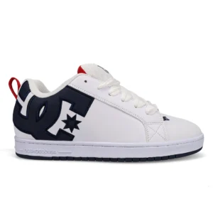 tenis dc court graffik blancos azul marino rojo