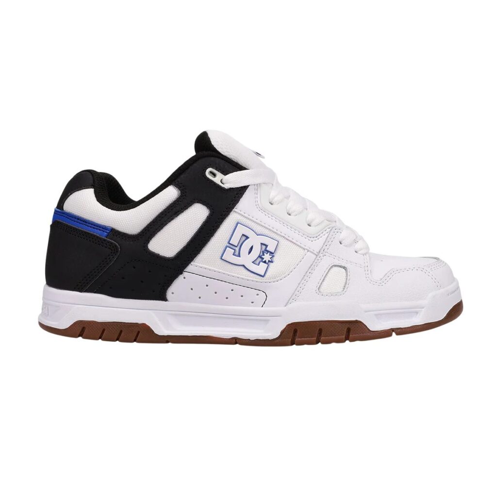 tenis dc stag blanco negro azul