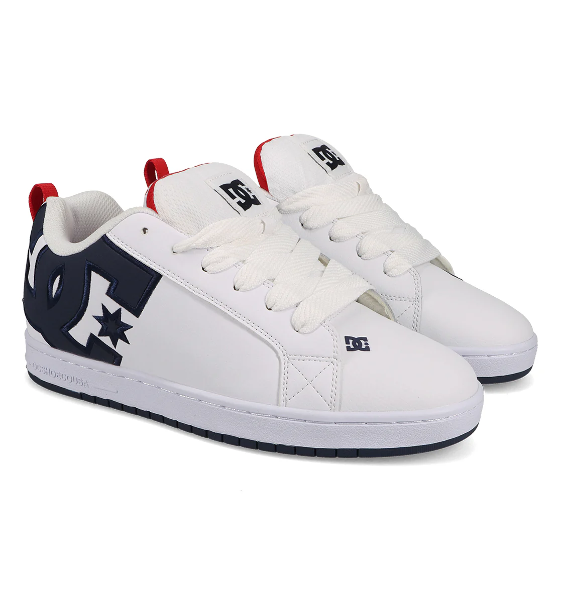 tenis dc court graffik blanco azul marino rojo